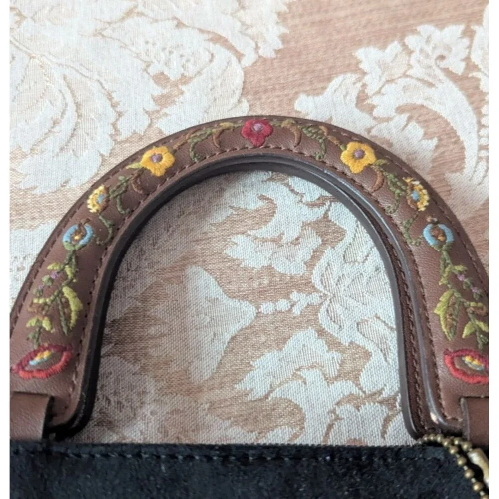 Relic Mini Black Suede Brown Leather Purse Embroidered Floral Boho Y2K Bag